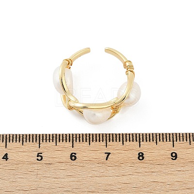 Brass Pearls Open Cuff Rings for Women KK-D301-04G-1