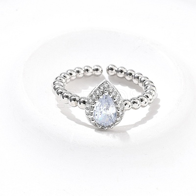 Teardrop Brass Micro Pave Cubic Zirconia Cuff Bangles & Rings Sets for Women SJEW-R002-04P-01-1