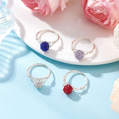 Handmade Polymer Clay Rhinestone Finger Rings for Women RJEW-JR00920-01-1