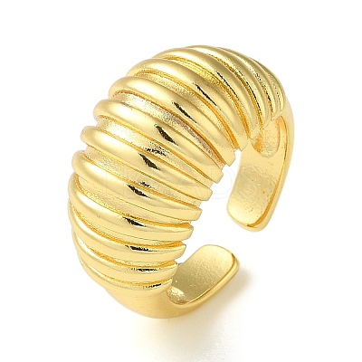 Rack Plating Brass Open Cuff Rings Ribbed Finger Ring RJEW-M162-23G-1