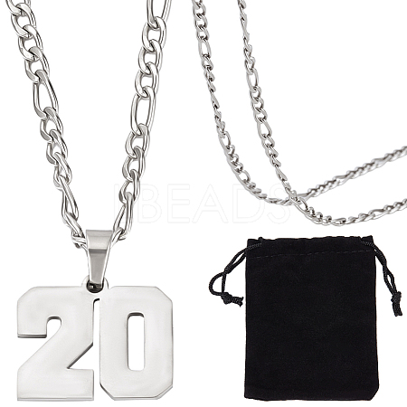 1Pc 304 Stainless Steel Figaro Chain Number Pendant Necklaces NJEW-BBC0001-28A-P-1