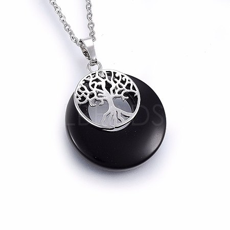 Natural Black Onyx(Dyed & Heated) Flat Round Pendants G-I357-A01-1
