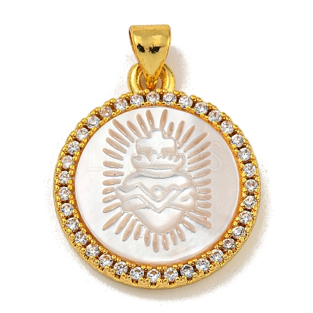 Rack Plating Brass Micro Pave Clear Cubic Zirconia Flat Round Pendants LS-KK-U025-10G-09-1