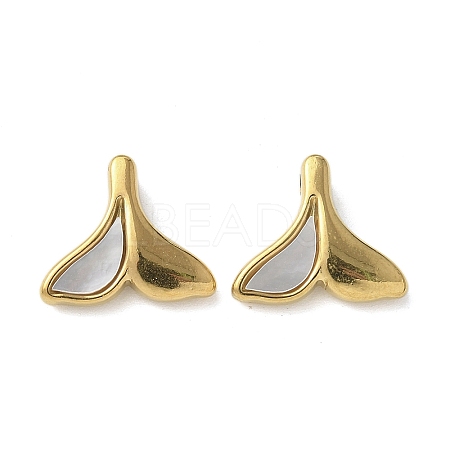 Fishtail Shape 304 Stainless Steel Natural Paua Shell/White Shell Charms Ion Plating(IP) STAS-U037-07G-02-1