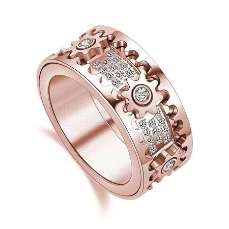 Gear Brass Micro Pave Clear Cubic Zirconia Rotatable Finger Rings FS-WGBD3BF-24-1