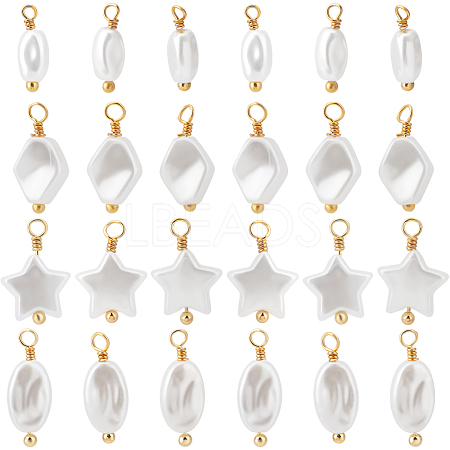 48Pcs 4 Styles ABS Plastic Imitation Pearl Pendants KK-BBC0013-91-1