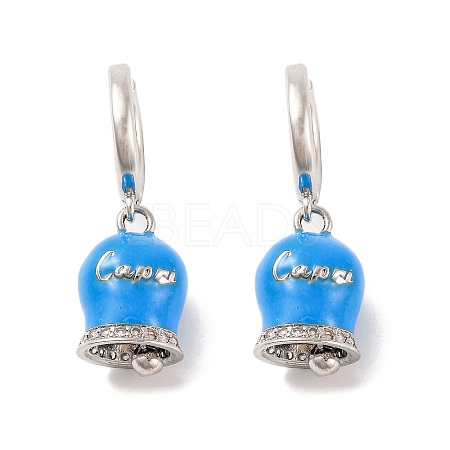 Bell Brass & Enamel Hoop Earrings for Women EJEW-U015-25P-O-1