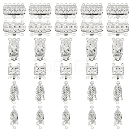 60 Sets 6 Styles 304 Stainless Steel Box Clasps STAS-DC0009-62-1