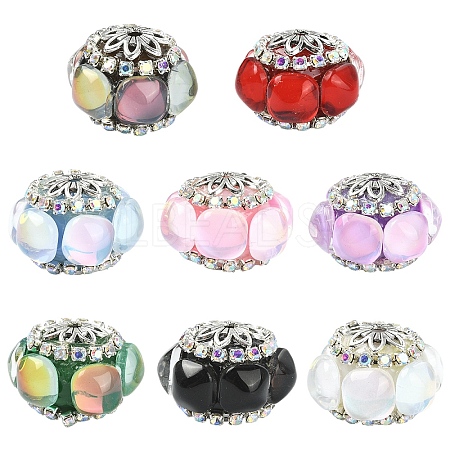 8Pcs 8 Colors Acrylic Rhinestone Rondelle Beads CLAY-YW0002-72-1