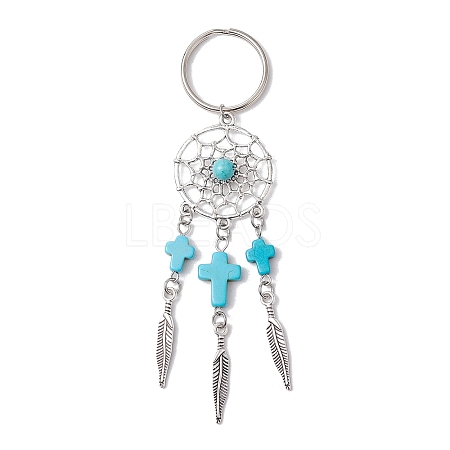 Woven Net/Web with Feather Alloy Gemstone Keychain KEYC-JKC01180-01-1