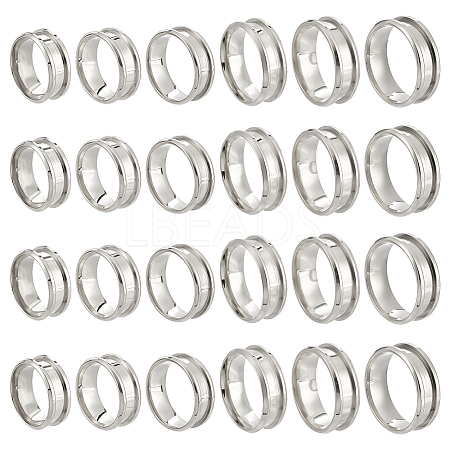 24Pcs 6 Styles 201 Stainless Steel Grooved Finger Ring Settings STAS-ME0003-12P-1