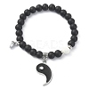 2Pcs 2 Style Glass & Natural Lava Rock Round Beaded Stretch Bracelets Set BJEW-JB09847-3