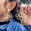 Flower Brass Raffia Dangle Stud Earrings FS-WGB7A43-08-1