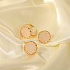 Flat Round Natural Rose Quartz Cuff Ring & Stud Earrings Sets MO9107-1-2