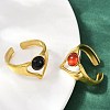 316 Stainless Steel with Natural Mixed Gemstone Cuff Rings RJEW-Z098-01G-13-3