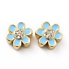 Flower Brass Micro Pave Clear Cubic Zirconia Beads KK-G419-06G-06-2
