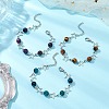 3Pcs Dyed Tiger Eye and Alloy Star Charms Link Bracelets for Women BJEW-TA00559-1