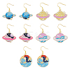 5 Pair 5 Style Golden Plated Alloy Enamel Planet Dangle Earrings with Iron Pins EJEW-AB00045-1