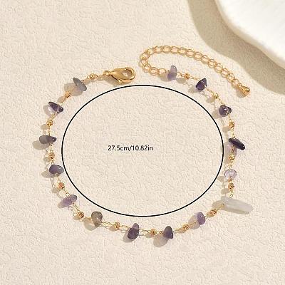 Beach Natural Fluorite Chip Beads Brass Anklets for Women GS4287-2-1