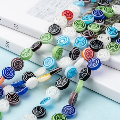 Flat Round Handmade Millefiori Glass Beads LK-R004-49-1