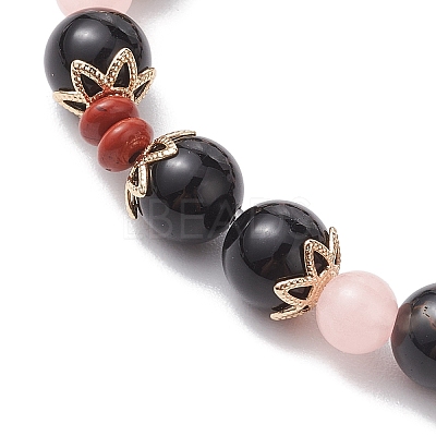 Natural Red Jasper & Black Onyx(Dyed & Heated) & Luminous Acrylic Beaded Stretch Bracelets for Women Men BJEW-JB10502-1