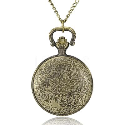 Filigree Flat Round Alloy Quartz Pocket Watches WACH-N039-14AB-1