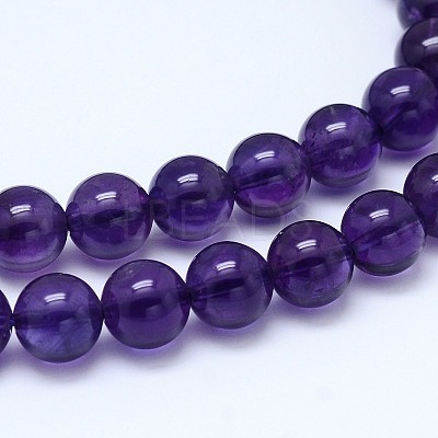 Natural Amethyst Round Bead Strands G-M212-8mm-04A-1