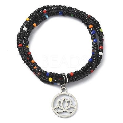 Glass Seed Beaded Multi Loops Warp Bracelets BJEW-TA00339-02-1