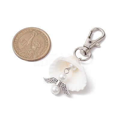 Angel Alloy & Natural Shell Pendant Decorations HJEW-JM02016-01-1