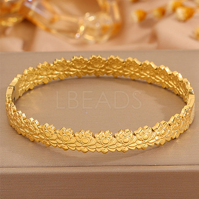 304 Stainless Steel Lotus Flower Hinged Cuff Bangles for Women WGFB475-01-1