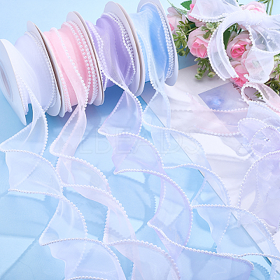 4Rolls 5 Yards ABS Pearl Edged Mesh Ribbon for Bowknot Making OCOR-ME0001-67-1
