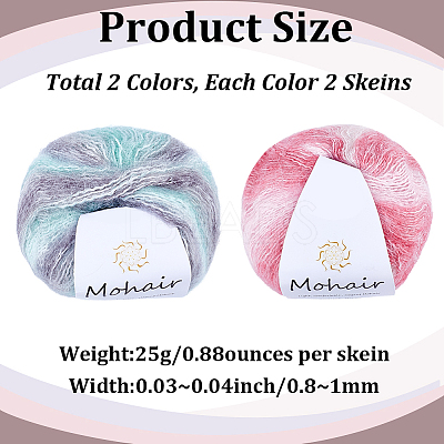 4 Skeins 2 Colors Segment Dyed Mohair Yarn OCOR-CY0002-51A-1