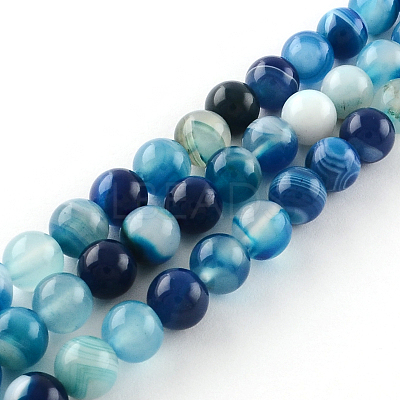 Dyed Natural Striped Agate/Banded Agate Round Bead Strands G-R342-8mm-05-1
