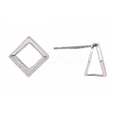 Rhodium Plated 925 Sterling Silver Stud Earring Findings X-STER-F048-28P-1