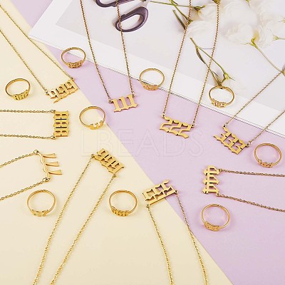 Number Pendant Necklace & Open Cuff Ring JX201A-1