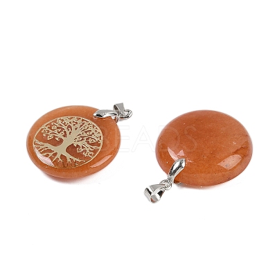 Natural Red Aventurine Flat Round Pendants G-Q188-01P-06-1