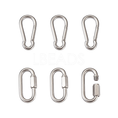 6Pcs 2 Style 304 Stainless Steel Rock Climbing Carabiners STAS-TA0001-33P-1