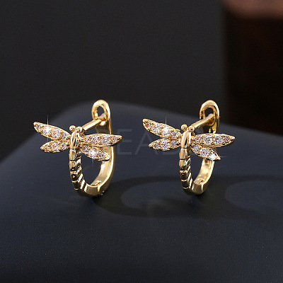 Brass Micro Pave Cubic Zirconia Dragonfly Hoop Earrings for Women WG01AB9-01-1