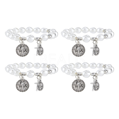 4Pcs Religious Alloy Beaded Charm Bracelets BJEW-DC0001-32-1