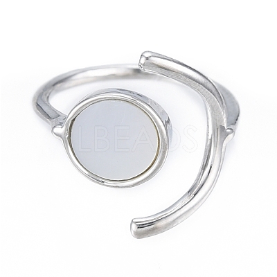 Natural Shell Flat Round Open Cuff Ring RJEW-T001-92P-1