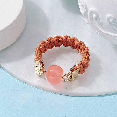 Glass Round Ball Braided Bead Style Finger Ring RJEW-JR00600-05-1