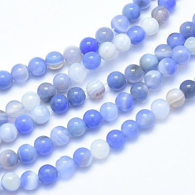 Natural Blue Chalcedony Beads Strands G-G765-30-6mm-1