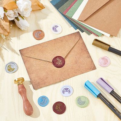 Brass Wax Seal Stamps with Wood Handle AJEW-WH0412-0106-1
