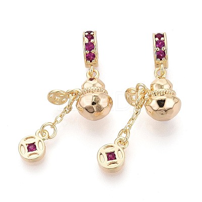 Brass Micro Pave Deep Pink Cubic Zirconia European Dangle Charms KK-N287-18G-1