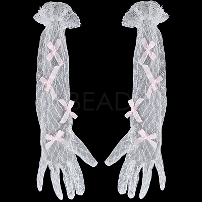 Bowknot Polyester Long Lace Gloves AJEW-WH20007-92A-1