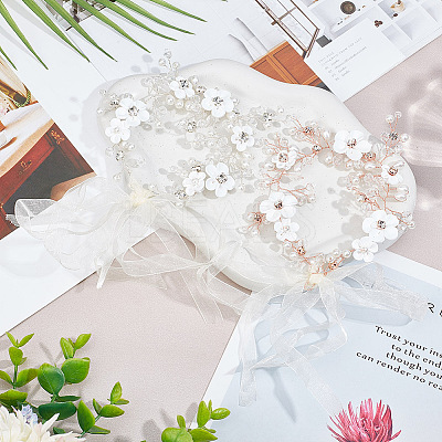 2Pcs 2 Colors Wedding Bridal Flower ABS Plastic Imitation Pearl Headband OHAR-GO0001-09-1