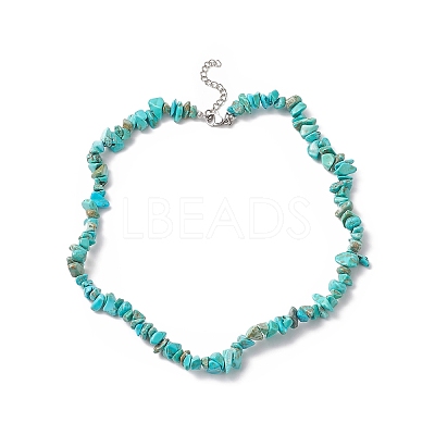 Dyed Synthetic Turquoise Chip Beaded Necklaces with 304 Stainless Steel Lobster Claw Clasp & Chain Extender NJEW-JN04225-05-1