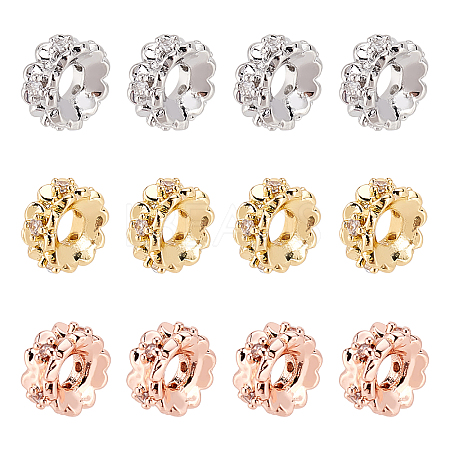 SUPERFINDINGS 12Pcs 3 Colors Eco-Friendly Rack Plating Brass Micro Pave Cubic Zirconia Beads FIND-FH0004-82-1