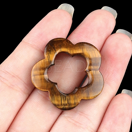 Natural Tiger Eye Hollow Flower Pendants PW-WG95796-03-1