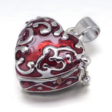Enamel Heart Rack Plating Platinum Brass Prayer Box Pendants KK-L101-01A-1